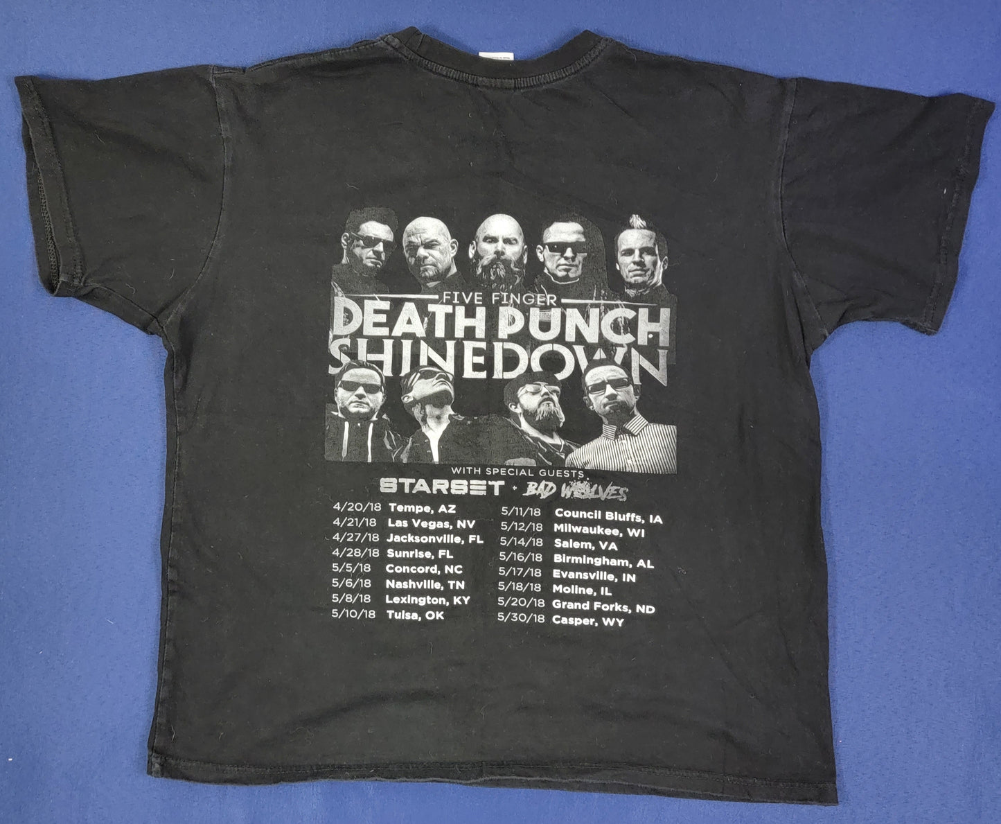 Five Finger Death Punch Shinedown Bad Wolves 2018 Tour Concert T-Shirt Large