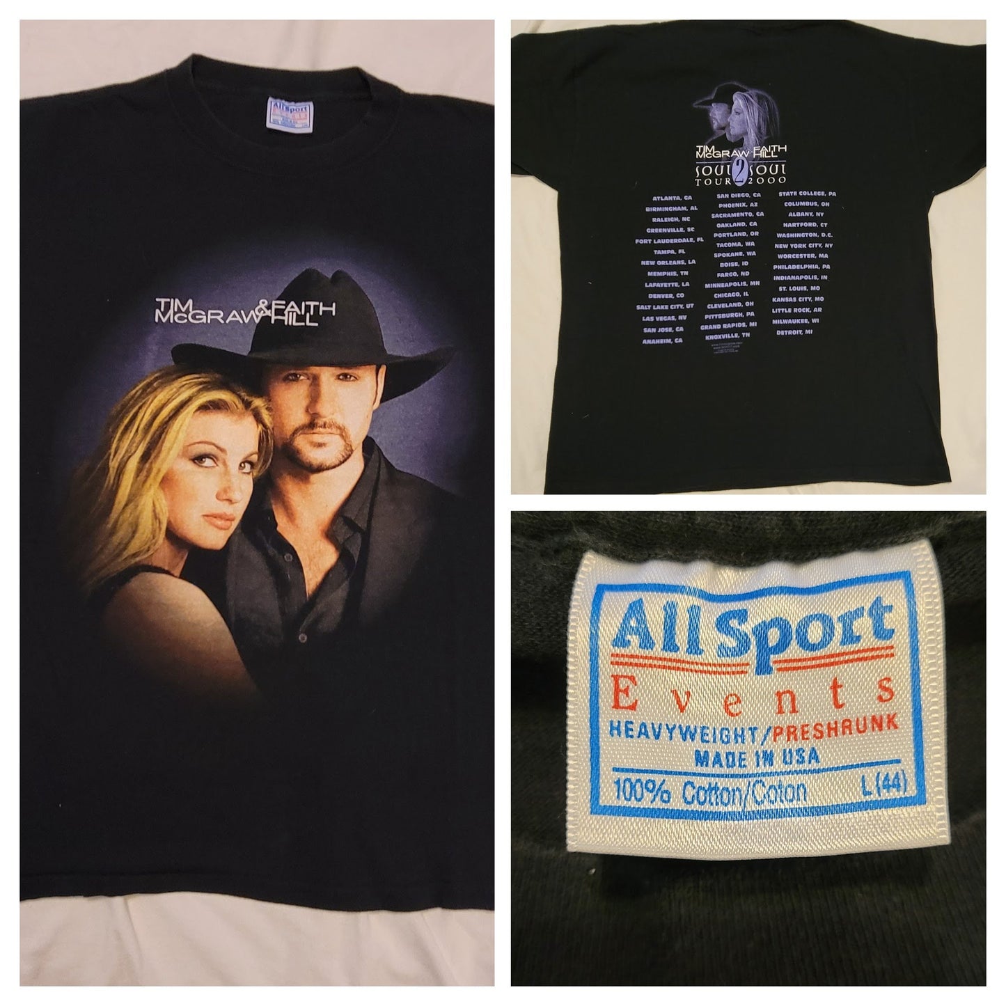 Tim McGraw Faith Hill 2000 Soul2Soul Tour Concert T-Shirt Large. VINTAGE