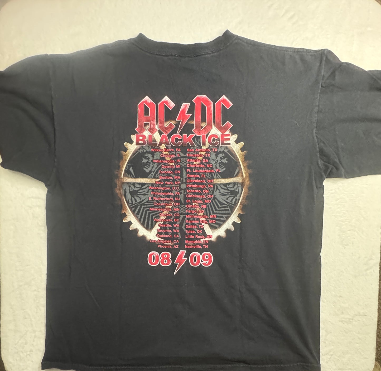 AC/DC 2008-2009 Black Ice Tour Concert T-Shirt Size 2XL ANVIL