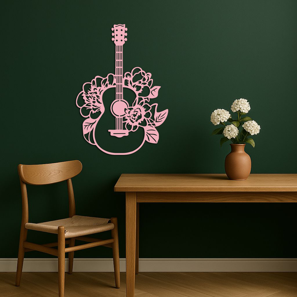 Floral Guitar Metal Wall Art – Music Inspired Home & Studio Decor - KAFGP140