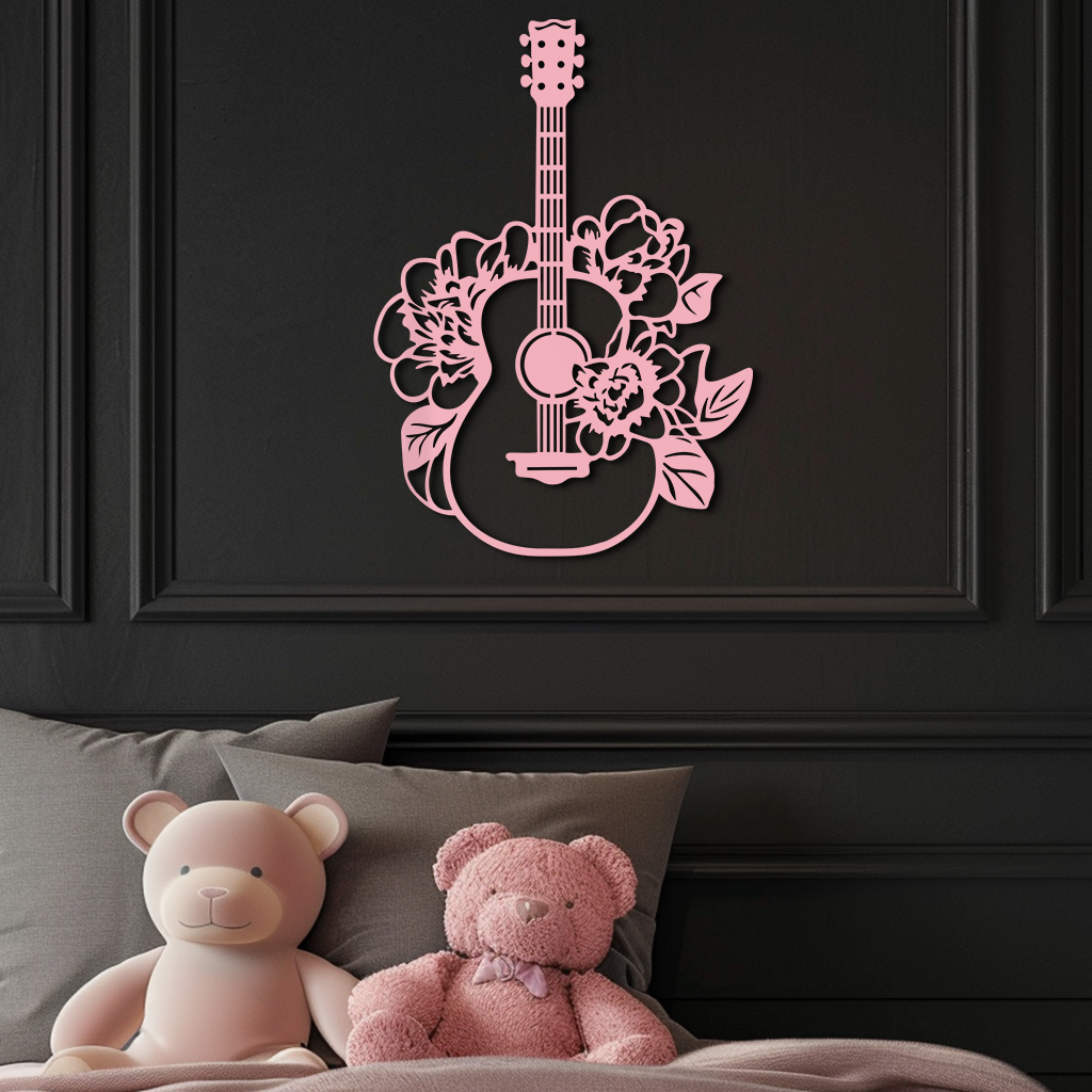 Floral Guitar Metal Wall Art – Music Inspired Home & Studio Decor - KAFGP140
