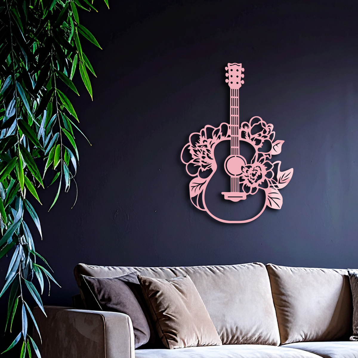 Floral Guitar Metal Wall Art – Music Inspired Home & Studio Decor - KAFGP140