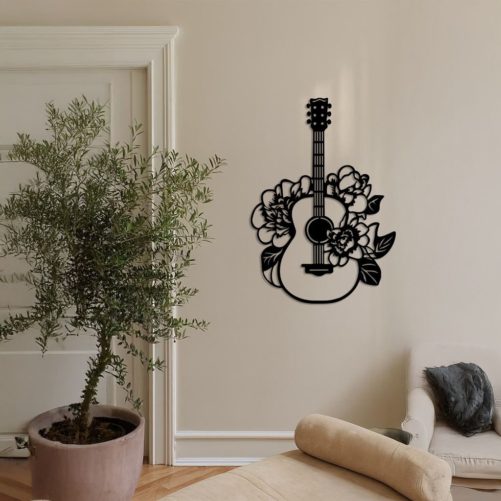 Floral Guitar Metal Wall Art – Music Inspired Home & Studio Decor - KAFGP140