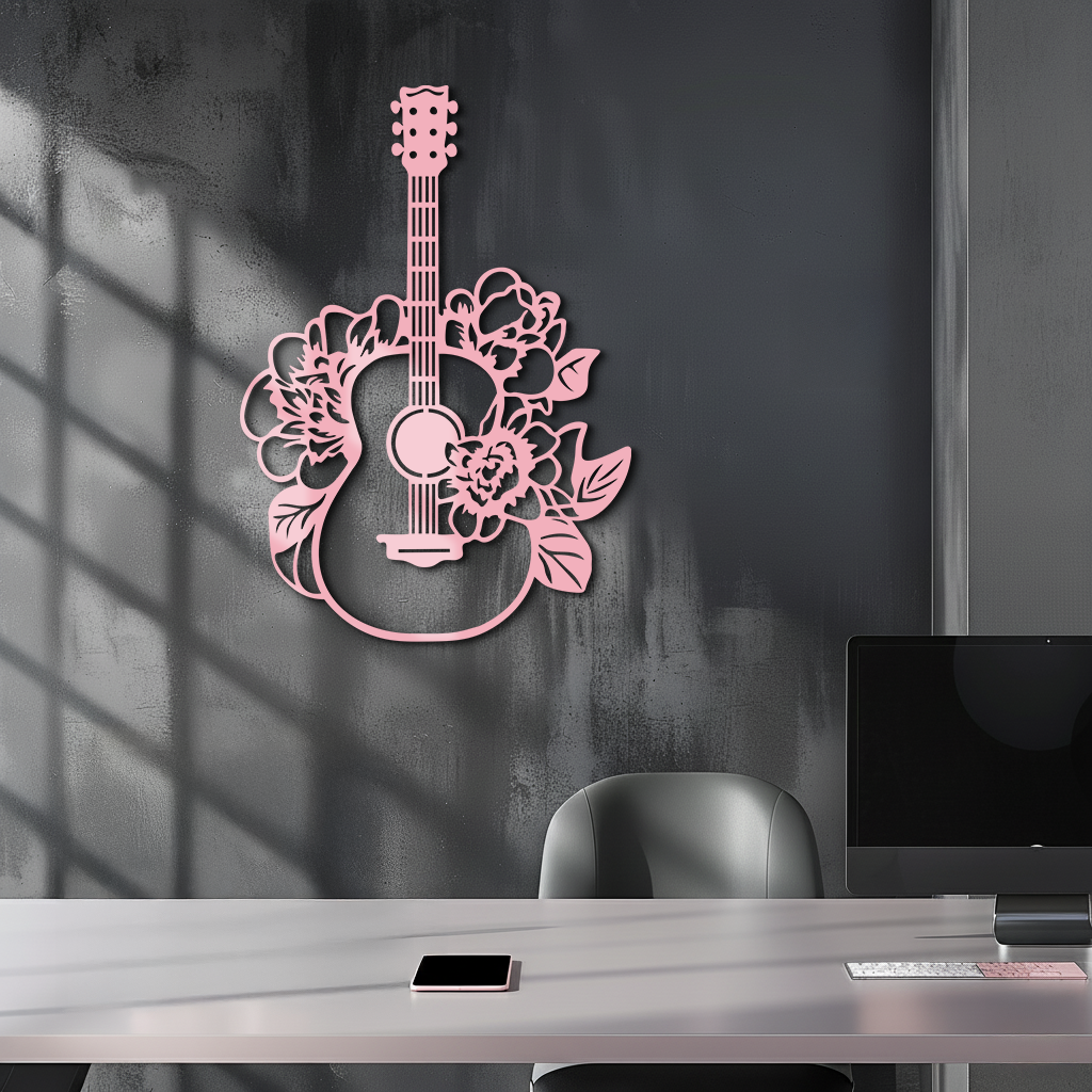 Floral Guitar Metal Wall Art – Music Inspired Home & Studio Decor - KAFGP140