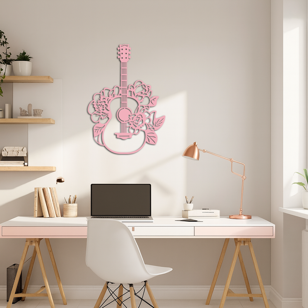Floral Guitar Metal Wall Art – Music Inspired Home & Studio Decor - KAFGP140