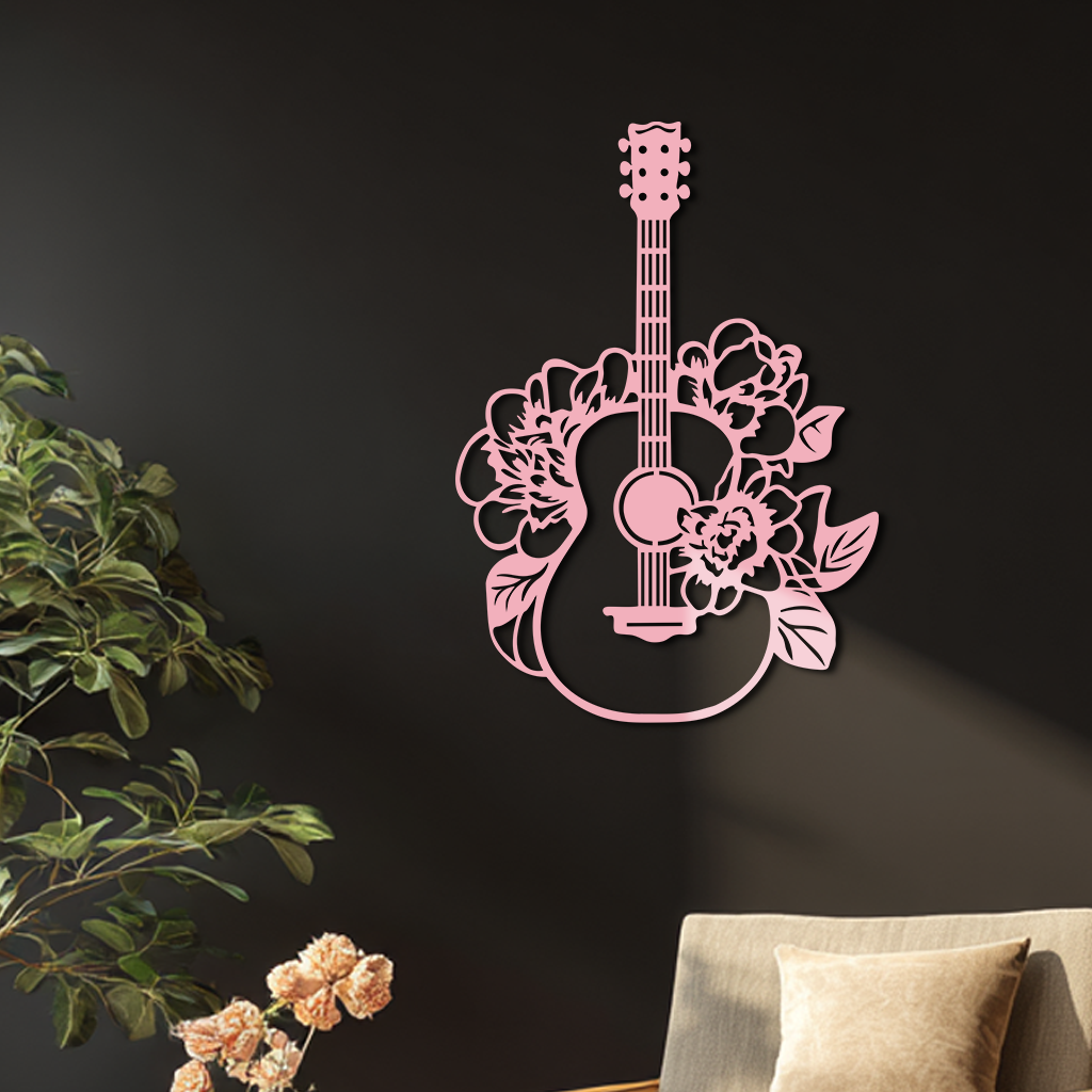 Floral Guitar Metal Wall Art – Music Inspired Home & Studio Decor - KAFGP140