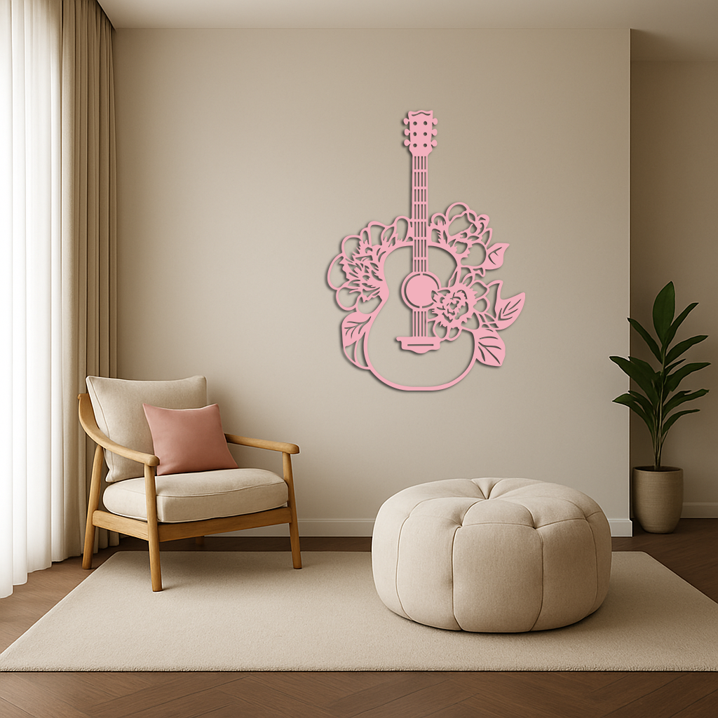 Floral Guitar Metal Wall Art – Music Inspired Home & Studio Decor - KAFGP140