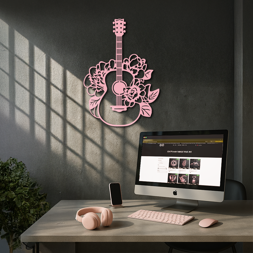Floral Guitar Metal Wall Art – Music Inspired Home & Studio Decor - KAFGP140