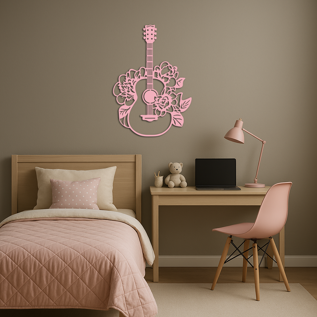 Floral Guitar Metal Wall Art – Music Inspired Home & Studio Decor - KAFGP140