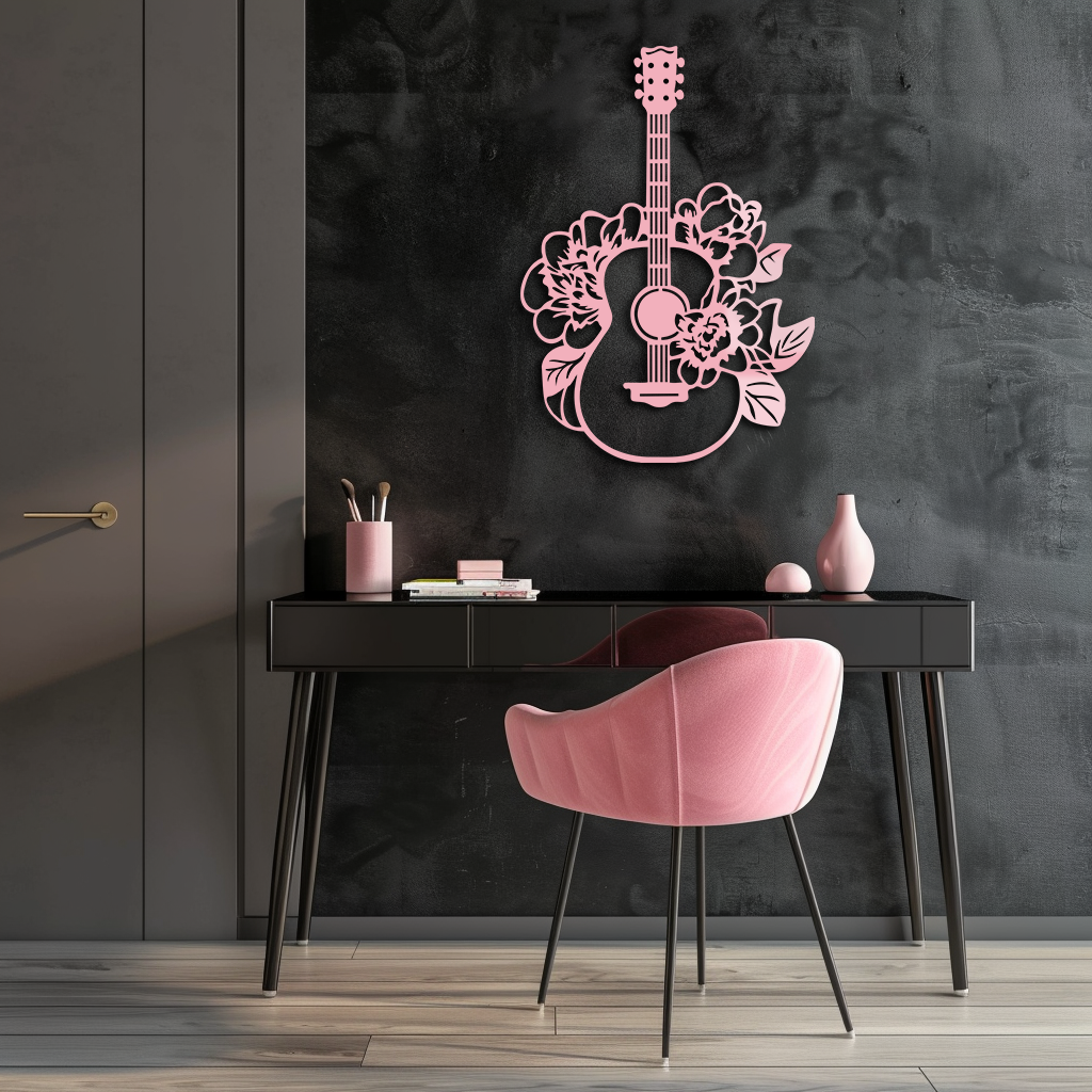 Floral Guitar Metal Wall Art – Music Inspired Home & Studio Decor - KAFGP140