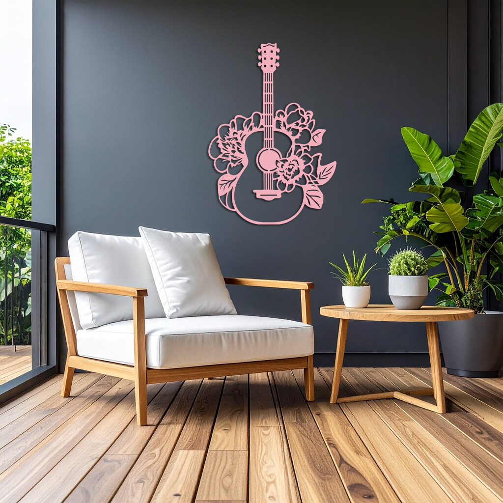 Floral Guitar Metal Wall Art – Music Inspired Home & Studio Decor - KAFGP140