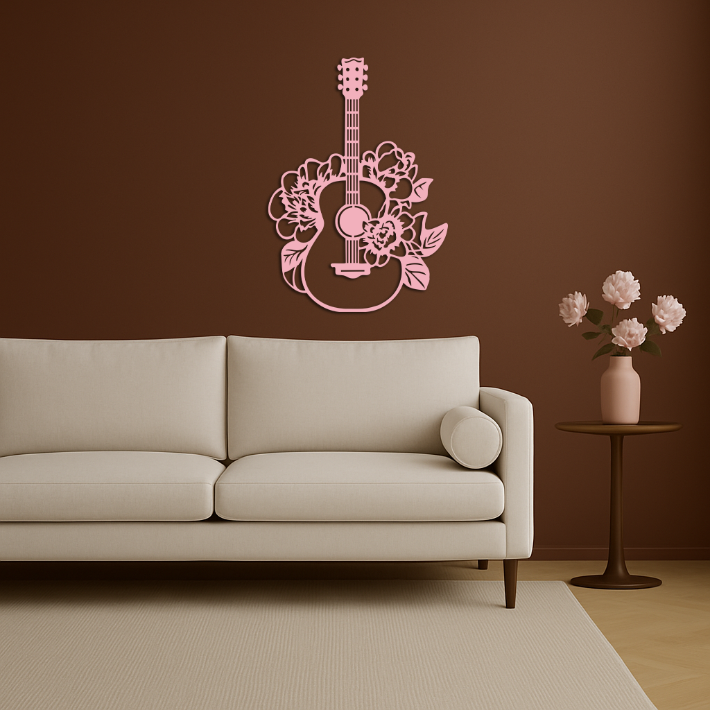 Floral Guitar Metal Wall Art – Music Inspired Home & Studio Decor - KAFGP140