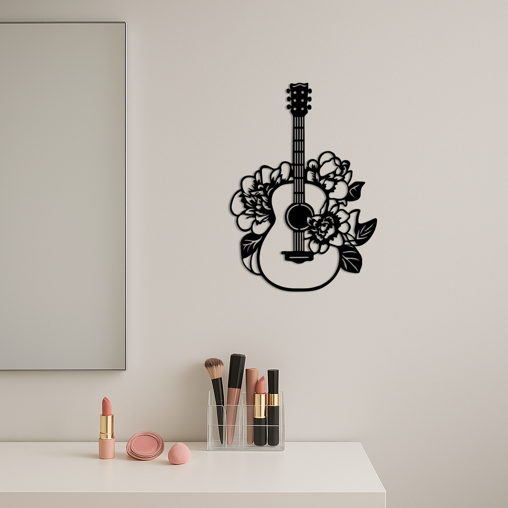 Floral Guitar Metal Wall Art – Music Inspired Home & Studio Decor - KAFGP140