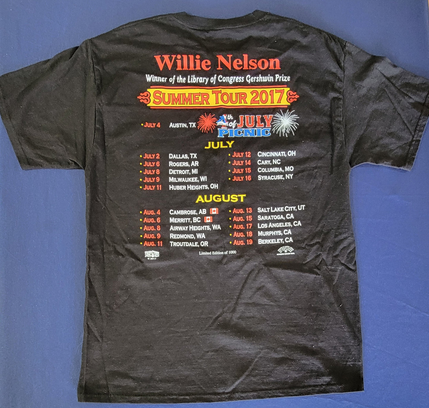 Willie Nelson 2017 Summer Tour Concert T-Shirt Large