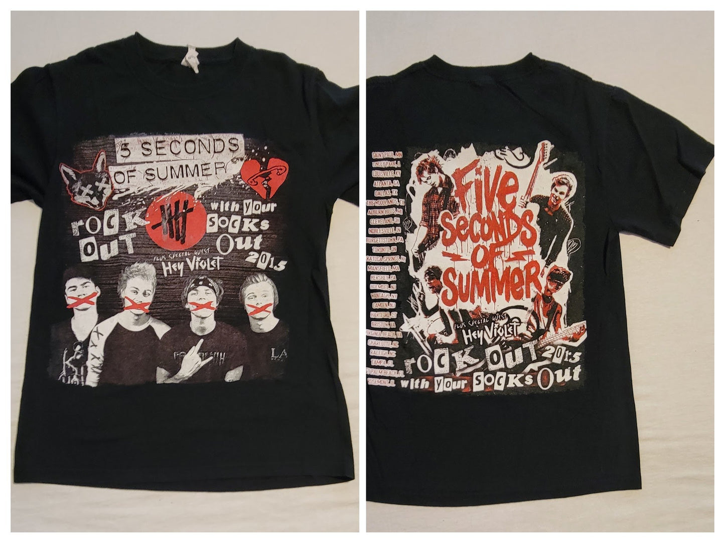 Five Seconds of Summer 2015 Rock Out With Your Socks Out Tour Shirt Small