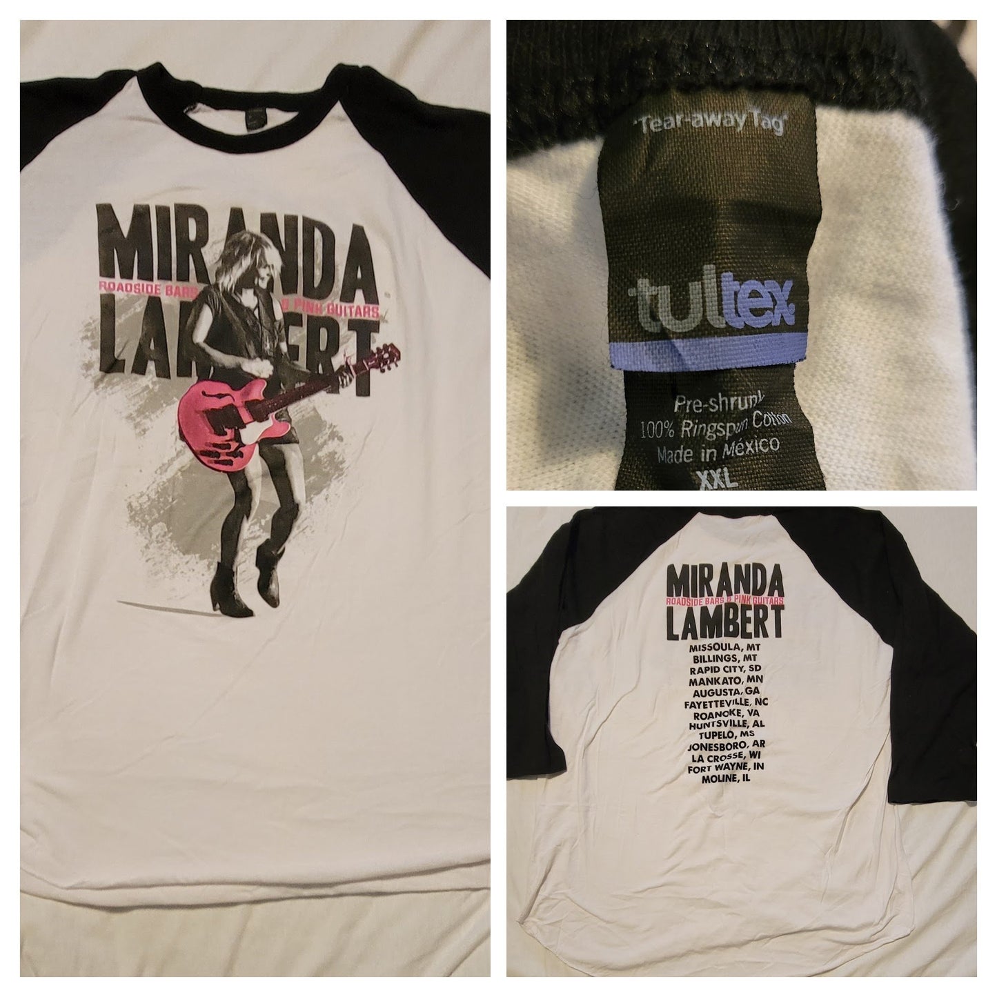 Miranda Lambert 2019 Roadside Bars and Pink Guitars Tour Concert t-shirt 2X baseball style