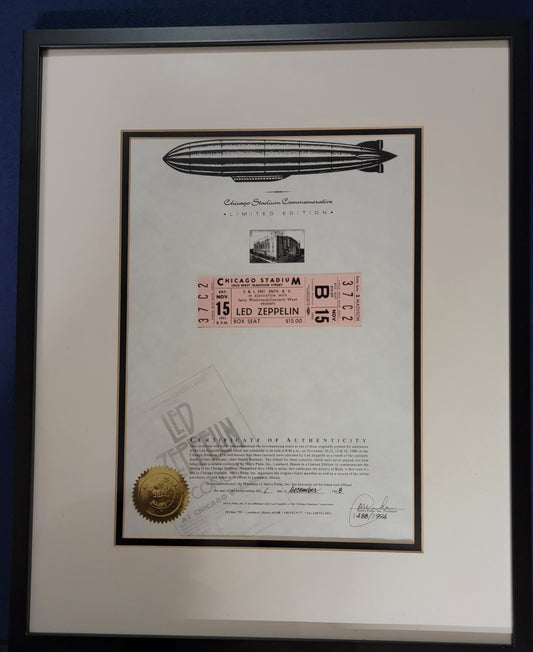 Led Zeppelin Unused Concert ticket w/COA