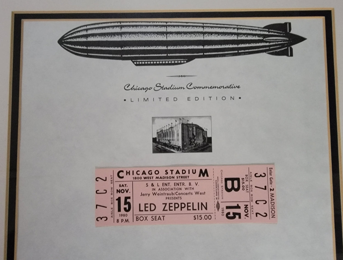 Led Zeppelin Unused Concert ticket w/COA